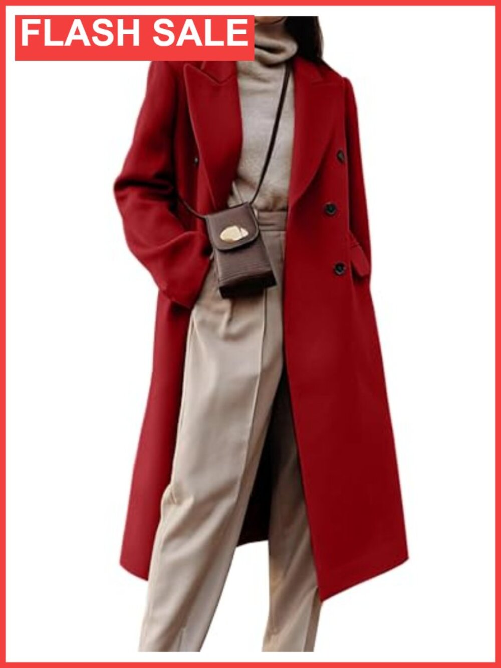 Womens Long Wool Blend Pea Coat Double Breasted Trench Winter Overcoat